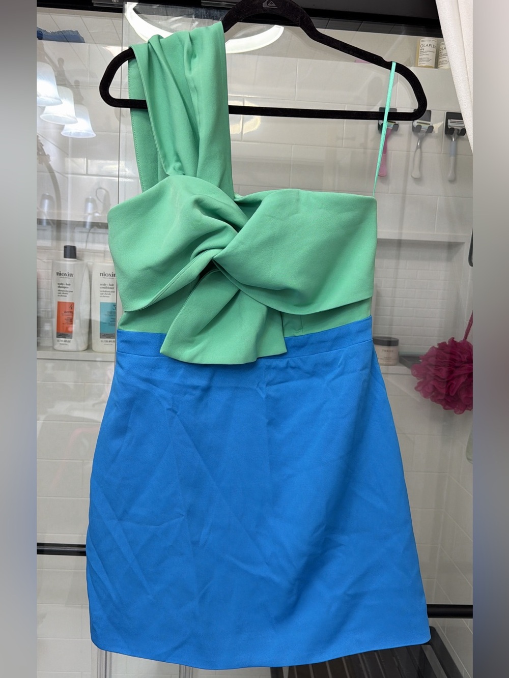 DO+BE Twist-Front Two-Tone Mini Dress in Aqua & Blue - Picture 4 of 5